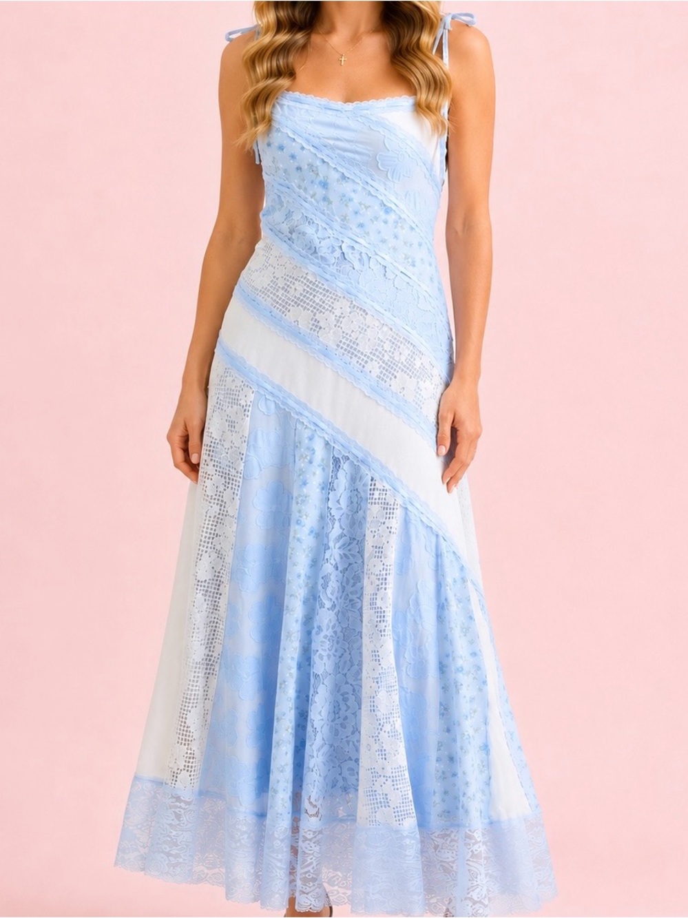 NEW Altar’d State Blue Kayelli Patchwork Maxi Dress Size Large Available